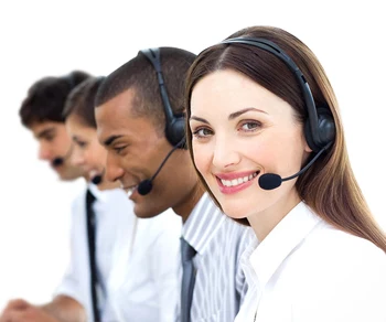 Girl smiling while working on a call center